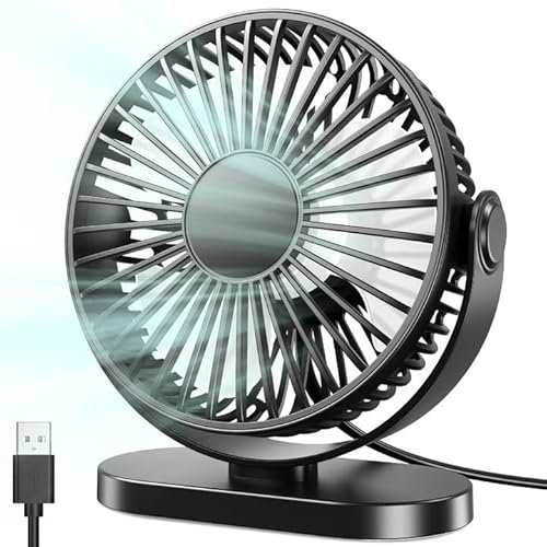 Ventilatore da Tavolo, 3 Velocità Ventilatore da Scrivania USB A con Gancio, 2.5W 360°Girevole Ventilatore Silenzioso, Mini Ventilatore Portatile per Ufficio, Cucina, Casa, Comodino, PC, Scrivania