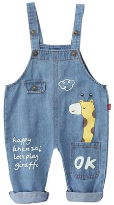 ACMEDE Salopette per bambini e bambine, taglia 74/80/86/92/98, pantaloni in jeans, pantaloni per bambini, in denim, a maniche lunghe, 1-4 anni, giraffa, 70-74