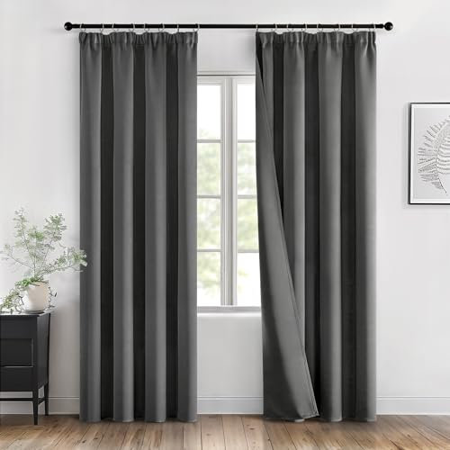 MIULEE Blackout Curtains 2 Panels Thermal Insulated Curtains Soft Solid Pencil Pleat Tape Top Window Drapes for Bedroom Living Room Darkening W52 X L84 inch Grey