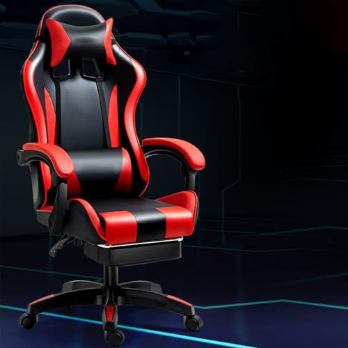 Ergonomischer Gaming Chair, HöHenverstellbar Gamer Stuhl Mit FußStüTzen Armlehne, Drehsessel Mit LendenwirbelstüTze KopfstüTze, BüRostuhl Verstellbar 90-135° 250kg Belastbarkeit,Schwarz Rot