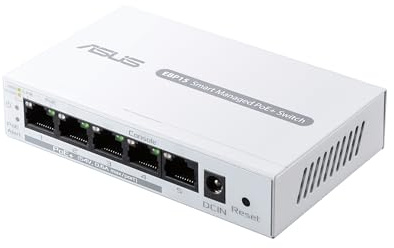ASUS ExpertWiFi EBP15 Switch PoE+ Smart Managed GbE a 5 porte, 4 porte PoE+, 60 W, supporta l'impostazione della priorità PoE, perfetto per AP PoE, telecamere IP, telefoni VoIP, gestione centralizzata