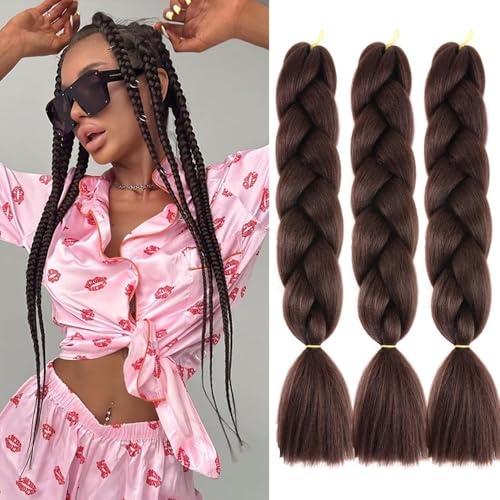 Pelo Para Trenzas Africanas 24 3 Piezas/Lote Marrón Color Para Mujer Pelo Sintético Postizo Para Niños Deep Brown Colors Braiding Hair Extensiones
