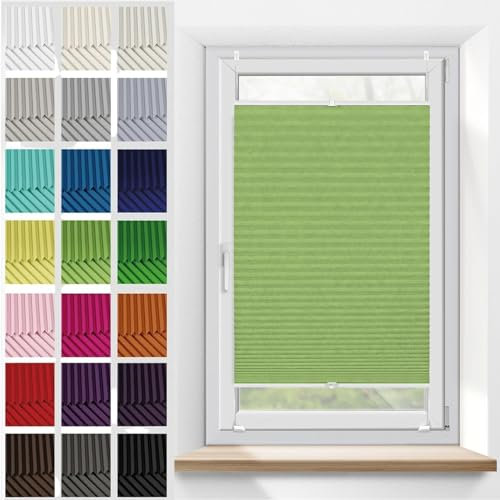 Faltrollo, Sichtschutz Plissee Klemmfix Rollos 100 x 115 cm, Plissee Ohne Bohren nach Maß, Sonnenschutz Jalousie Klemmfix Rollos, Plisseerollo Rollo Jalousie, für Fenster & Tür, Zart Grün