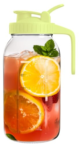 VA1KENE Pichet à lait maternel de 1,8 l – 2 bocaux Mason en verre Qurat avec couvercle et bec verseur – 100 % hermétiques et étanches pour thé glacé, jus, café froid, lait maternel – Vert