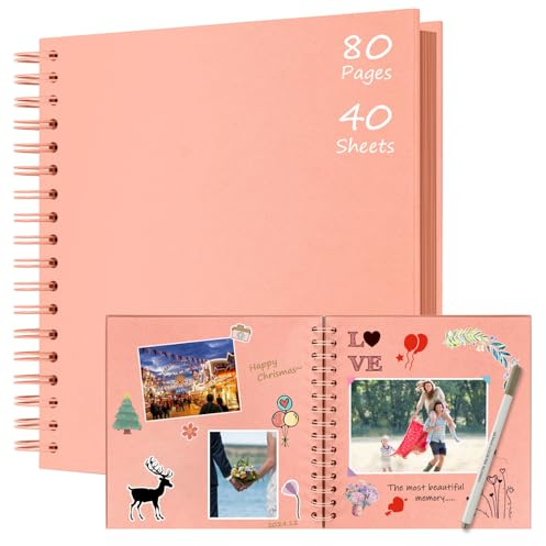 Boic Fotoalbum zum Selbstgestalten 24x24cm, DIY Spiralalbum 80 Seiten Fotoalben Scrapbook, Fotobuch für Baby Valentinstag Geburtstag Weihnachten Geschenk (Rosa)