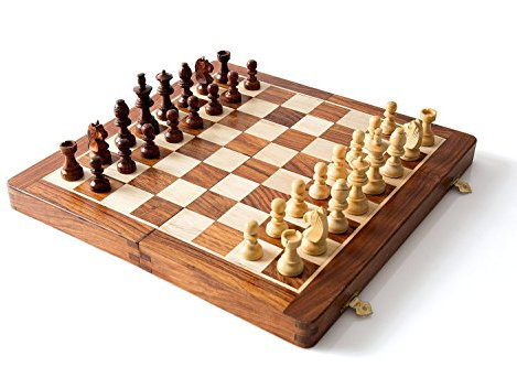 Wooden Magnetic Travel Chess Set with Staunton Pieces and Folding Game Board 10 Inch - Handmade by Artisans in India
