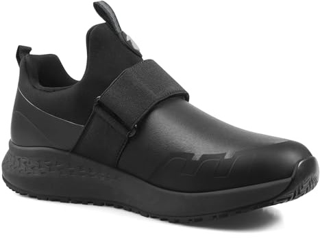 Delobi Non Slip Work Shoes for Men Slip On Food Service Kitchen Chef Restaurant Shoes Waterproof Slip Resistant Walking Sneakers Lightweight Comfortable Working Footwear Leather Size 13 Wide Black