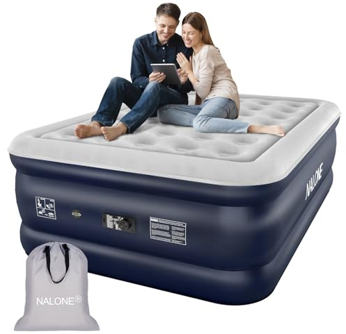 NALONE Air bed Double, Inflatable mattress with Built in Pump, 193x137x46cm Double Blow Up Mattress in 3 Mins Self-Inflation/Deflation, Portable air mattress for Home, Travel & Camping (Full)