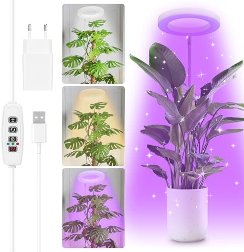 Pflanzenlampe LED Vollspektrum, 160cm Großes Grow Lampe für Zimmerpflanzen, Höhenverstellbares LED Grow Lampe Blütemit Zeitschaltuhr 3/9/12 Std mit USB Adapter, 3 Lichter Modi und 10 Helligkeit