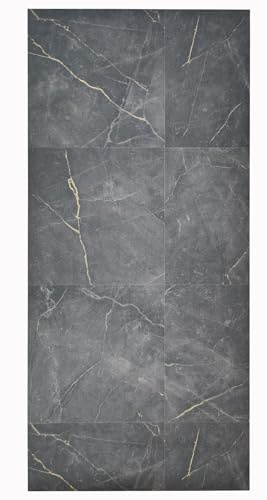 Tadi & Imperio1979 Alfombra Larga para Cocina de Antracita Marfil, Dibujo Mármol Veteado, Vinilo para Salón, Oficina Antideslizante con Detalles Gris