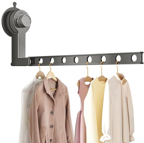 Yowmina Appendiabiti da parete pieghevole, ventosa, appendiabiti in alluminio, salvaspazio, per balcone, bagno, lavanderia