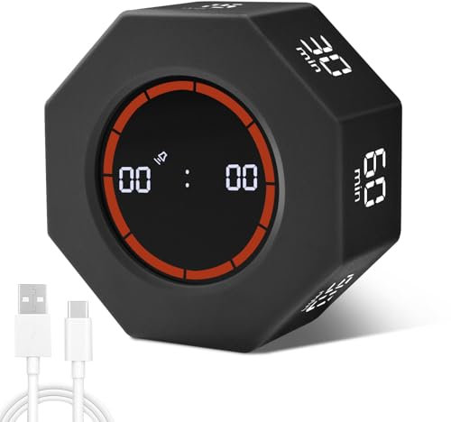 Kqpoinw Küchentimer Digital Schwerkraft FlipTimer, Countdown Timer mit LED-Anzeige, Digitaler Pomodoro Timer Küchenwecke für Küche, Kochen, Arbeiten, Sport, Kinder (Noir)