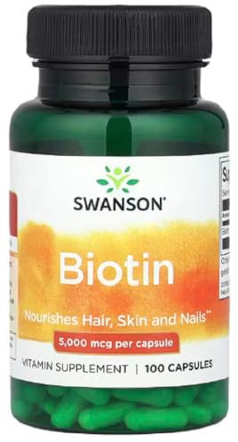 Swanson - Biotin | High-Potency Support for Hair, Skin, and Nails | 5000mcg Capsules - 100 Count