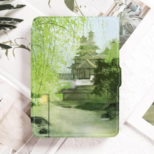 Étui pour Kindle Paperwhite 12e génération et Kindle Colorsoft Signature Edition (Version 2024), Housse de Protection avec Veille/réveil Automatique -Paysage Vert à l'aquarelle