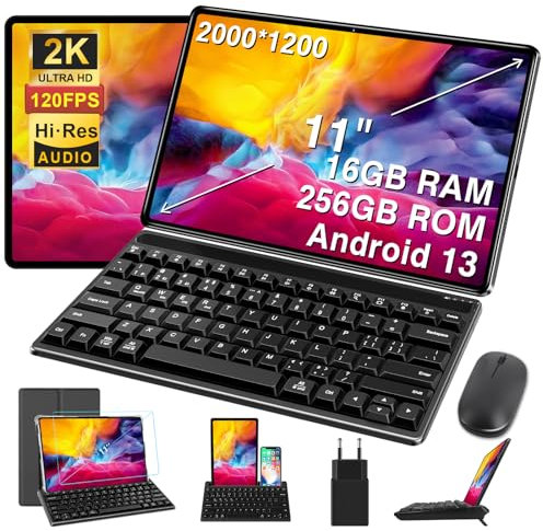 GOODTEL 2025 Tablette Tactile 11 Pouces Android 16GB RAM+256GB ROM(TF 1TB), Octa-Core, 8600mAh,2K Écran 2000 * 1200, WiFi 5G, GPS, Bluetooth 5.0, 13MP+5MP, Corps en Métal, avec Cas, Gris