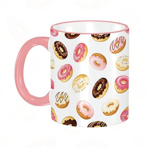 YOIUE Tazze Originali di caffè e Colazione Tazze - stampata Ceramica 11 once di tazze 330 ml Decora la tua tazza regalo,Ciambelle colorate con glassa e granelli su sfondo bianco.