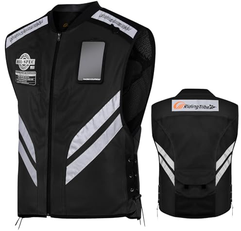 LVNRIDS Giacche da Moto Riflettente Smanicato, Gilet da Motociclista Sicurezza Uomini Donne Nero XL