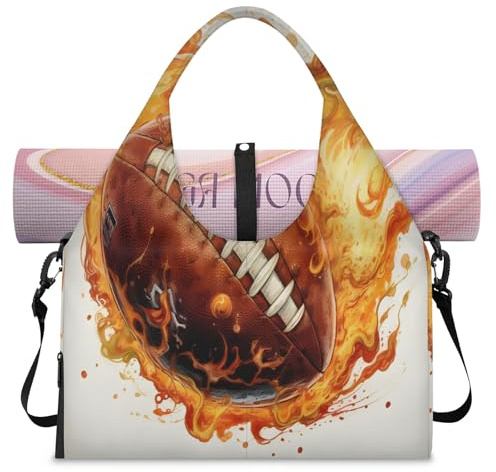 Flames Football America Soccer Sports Duffle Bag mit Schuhfach, Wochenendtasche, Übernachtungstasche, Tragetasche, Kabinengepäcktasche für Fitnessstudio, Yoga, Reisen, farbe, L, Reisetasche