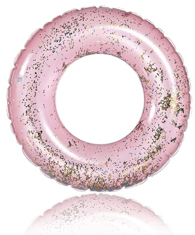 Schwimmring für Erwachsene Teenagern,Pink Pailletten Schwimmreifen Aufblasbar-Ring mit 90cm Durchmesser,Dicke PVC Pool Aufblasbar Schwimmen Ring für Schwimmbad Wasser Outdoor Spielzeug Party Zubehör
