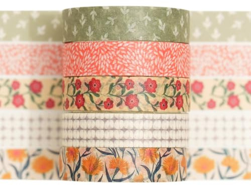 Songdao Washi Tape Set 5 Rollen Textur-Kunst Masking Tape Grundlegende Muster Dekoratives Klebeband für Scrapbooking, Bullet Tagebuch, Planer, Geschenkverpackung (6-Sommerfelder)