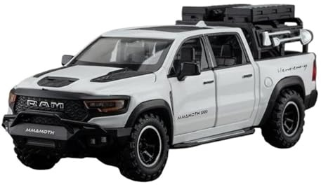 EMRGAZQD Motorfahrzeuge Replika Auto 1:32 for Dodge RAM 1000 TRX Mammoth Diecast Legierung Auto Modell Auto Zentrale Steuerung Dekoration Ornamente Originalgetreue Nachbildung(White)