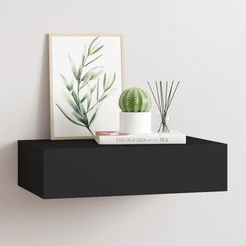 FENLAX Schubladenregal 40x23,5x10 cm Schwarz MDF, Metall Wandschrank Wandboard Mit Schublade Schweberegal Wandregal Mit Schubladen Hängeschublade Wohnwand Modern Hängeschrank