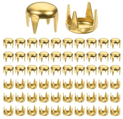 TIXIPEM 100pcs Round Dome Rivets 5mm Metal Claw Beads Nailhead, Gold | Spike Studs, for Leather Craft, Hat, Clothes, Belt, Bracelet Accessories
