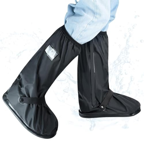 JYNVO Cubrecalzado Impermeable Sobrecalzado Negro Reutilizable, Botas de lluvia antideslizantes Chubasqueros de alta protección contra la lluvia para bicicleta