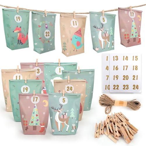 Calendario dell'Avvento da riempire per bambini, 24 calendari natalizi fai da te, sacchetti per calendario dell'Avvento fai da te, 2025, sacchetti di iuta (stile colorato 3)