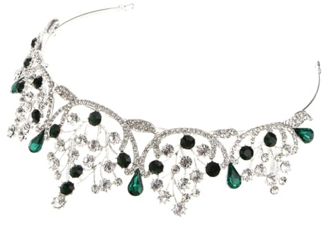 CTIRCHIU Brautkrone Wasserdiamant Diadem Haarschmuck Hochzeit Kopfschmuck Fotografie Requisiten Party Damen Tiara Silber Grün 5.91X5.51X2.36In