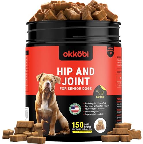 OKKÖBI ZENO Glucosamine HCL & Hip and Joint Chews for Dogs - 150 pcs - Advanced Hip and Joint Support for Senior Dogs - with MSM & Green Lipped Mussel - Beef