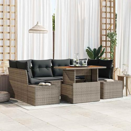Mimdixy Sofá esquinero para balcón, sofá de jardín, grupo de comedor al aire libre, 7 unidades, gris y marrón, 100 x 55 x 73 cm, para jardín, jardín, balcón, terraza, fácil montaje