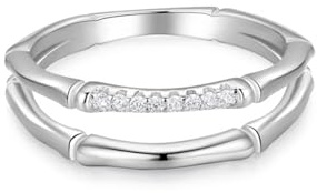 Ayoiow Doppellagige Bambusverbindung Damenring Weißgold 750 mit Laborgezüchteter Diamant, Vorsteckring Weißgold für Sie, 18 Karat Größe 60 (19.1)