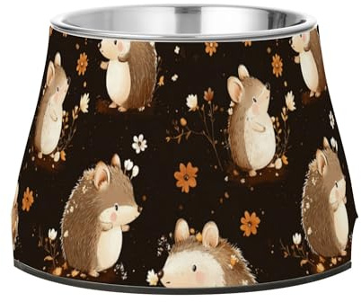 Skål för hundar halkfri rostfritt stål katter basskålar för att älska husdjur komfort matning kawaii-stil igelkott brun