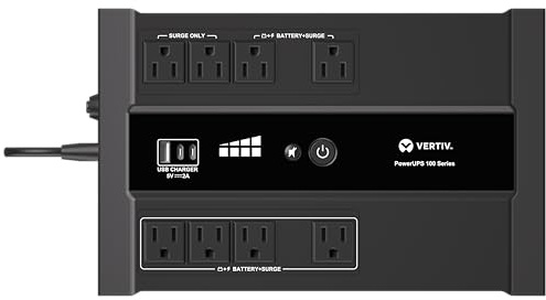 Vertiv Liebert PowerUPS 100 UPS, PST6-1100LVMT, 1100VA 670W 120V Standby, 8 Tomas, batería de Respaldo con protección contra sobretensiones, Carga USB C+A, 3 años