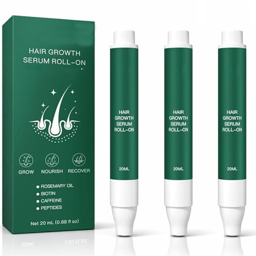 3 Pezzi Siero roll-on per la crescita dei capelli, Olio per Cuoio Capelluto alla Biotina e Rosmarino, Trattamento Fortificante con Caffè e Peptidi, Capelli Più Folti e Sani