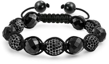 Bling Jewelry Schwarzes Marineblau Goldton Perlen Pave Kristallkugel Shamballa Inspiriertes Armband Für Frauen Und Männer Verstellbar Mit Schnur 12MM