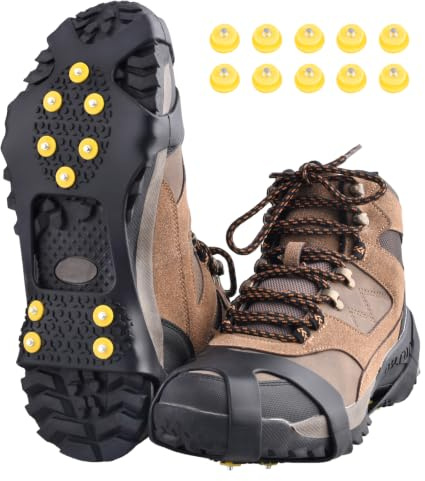 TRIWONDER Steigeisen mit 10 Zähnen, Schuhkrallen, Schuhspikes, Schneeketten, Anti Rutsch Spikes, Ice Grips für Wandern EIS Schnee