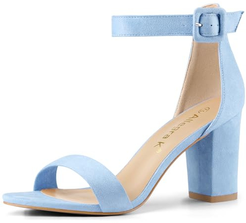 Allegra K Women's High Chunky Heel Ankle Strap Sky Blue Heels Sandals 7 M US
