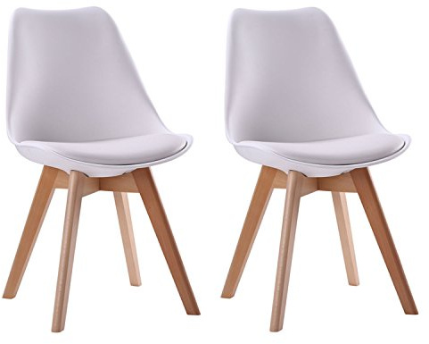Happy Garden Lot de 2 chaises de Salle à Manger Style scandinaves Nora Blanches avec Coussin, chaises de Cuisine, chaises rembourrées, Pieds en Bois de hêtre Massif