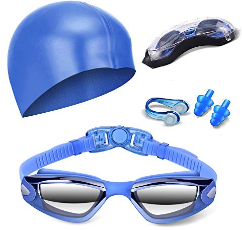 Hurdilen Swim Goggles Swimming Goggles No Leaking with Nose Clip, Earplugs, Swim Cap and Case for Men Women