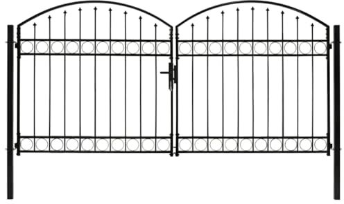vidaXL Cancello a Doppia Anta Antiruggine Anticorrosione Resistente Barriera Sicurezza Barre Robuste Ingresso Giardino ad Arco Acciaio 300x125 cm Nero