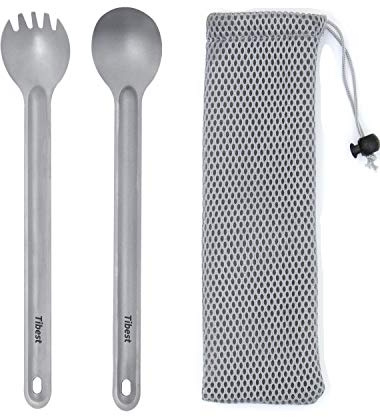 Tibest Titanium Spork Long Handle Camping Spoon Backpacking Spork Titanium Long Spoon, Ultra Lightweight Camping Utensil for Backpacking, Hiking, Outdoors