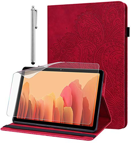 GLANDOTU Hülle für Samsung Galaxy Tab A6 10.1 SM-T580/T585 mit Schutzfolie und Stylus Stift - Ultra Dünn mit Standfunktion Flip Cover PU Leder Hülle Tab A 10.1 2016 (rot)