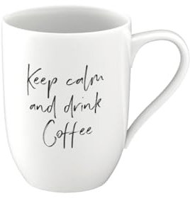 Villeroy & Boch - Taza grande con asa Statement, Keep calm and drink coffee, 280 ml, porcelana Premium, blanco