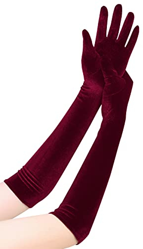 EORUBE Long Opera Gloves for Women Velvet Gloves 1920s Flapper Stretchy Elbow Length Halloween Costume (Deep Burgundy)
