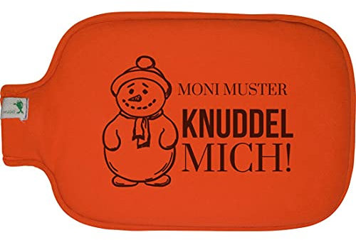 Hugo Frosch Wärmflasche mit Namen - personalisiert - Motiv Schneemann - viele Farben & Motive – Wärmflasche - orange - Größe 19,5 x 31,5 cm - persönliches Geschenk mit Wunsch-Motiv und Wunsch-Name