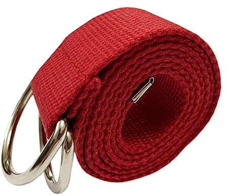 Oneyijun Braided Canvas Belt Women Men Boy Girl with Double Silver Metal D-Ring Buckle Casual Unisex 44.4 Inch Red