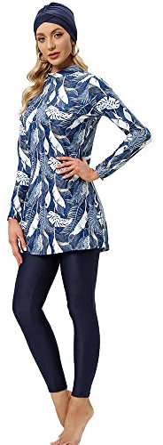 YONGSEN Schlichte Damen-Kleidung, lange Ärmel, Sport-Badeanzug, muslimische Bademode, islamische Burkinis, Hijab, Badeanzug, blau, X-Large Mehr