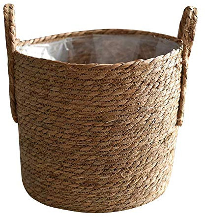BEAUTYBIGBANG Pflanzkorb aus Seegras, für den Innenbereich, Blumenkorb mit wasserdichtem Innenfutter, handgewebter Pflanzen-Aufbewahrungsbehälter für Zuhause, Wohnzimmer, Garten, Dekoration (30 x 35